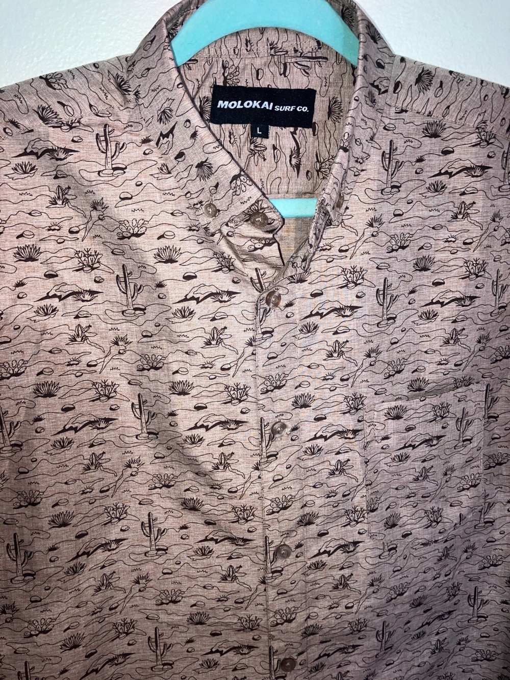 Molokai Surf Co. Cactus Desert Print Brown Short Sleeve‎ Collar Button Down